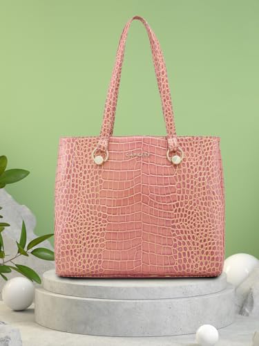 Caprese Miranda Tote Bag, Large-Pink | Stylish Handbag for Women | Spacious, Versatile Office & Daily Essentials Tote | Top Zip Closure