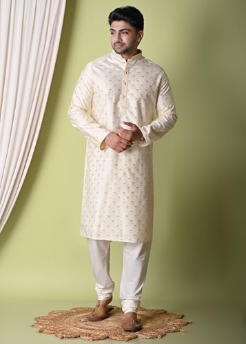 sajindia Men’s Traditional Kurta | Elegant Ethnic Wear for Men | Comfortable Fabric | Festivals, Weddings & Celebrations | Style 222 Cream