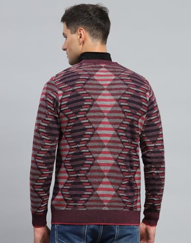 Monte Carlo Mens Striped Wine V Neck Full Sleeve Pullover (1243199VN-2-46)