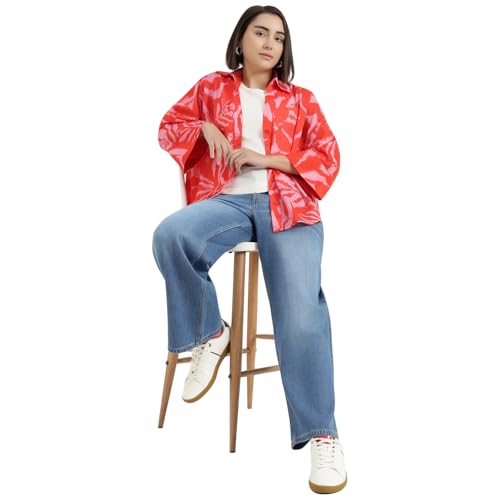 United Colors of Benetton Regular Fit Spread Collar Printed Shirt (Size : S) - 26P5WVNTP327I901 Red