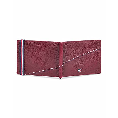 Tommy Hilfiger Adriel Leather Moneyclip for Men - Burgundy, 6 Card Slots