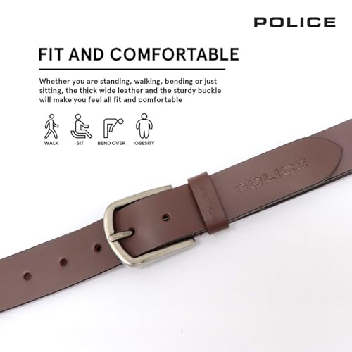 Police Genuine Leather Belt for Men | Formal & Casual Belt | Premium Leather Strap with Gunmetal Pin Buckle | Durable Stylish Office, Jeans & Dress Belt | Brown (XXL)