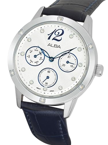 ALBA Leather Women Analog Wristwatch Ap6719X1, White Dial, Blue Band