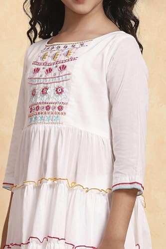 Biba Girl's White Cotton Tiered Solid Suit Set