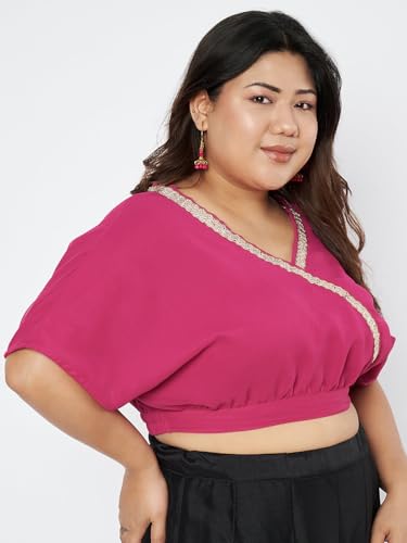 studio rasa Women's Plus Size Georgette Embellished Readymade Saree Blouses for Wedding Festive Party (TPWPC225BL14-3XL_Pink_3XL)