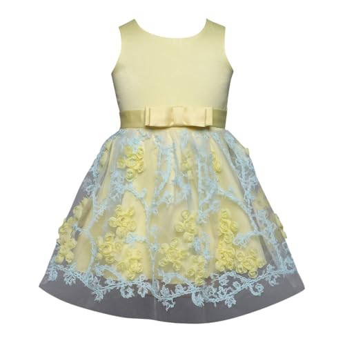 Hopscotch Girls Yellow Sleeveless Floral Applique Party Knee-Length Dress For 70(3-6 Months) (Srs-1868932)