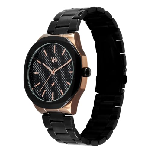 Fastrack Vyb Challenger Quartz Analog 3 Hands Black Dial Black Stainless Steel Strap Watch for Guys - FV30033KM02W