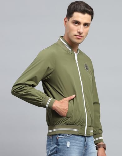 Monte Carlo Mens Solid Green Mock Neck Full Sleeve Jacket (224066863-5-44)
