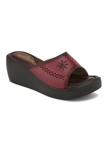pelle albero Women's Latest Trendy Cherry Leather Slip-On Heels Wedge Sandals