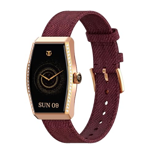 Titan Valerie Aura Women Smartwatch with 1.47” AMOLED Display,Crystal Studded Bezzel,Luna Wellness,UV/AQI Index,Animated Watchfaces,QR Hub,Stress Monitoring,Breathe Exercise,IP68- Wine Red