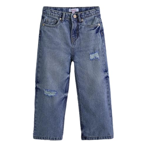 Hopscotch Girls Ripped Straight Fit Cotton Jeans in Blue Color for Age (9-10 Years)