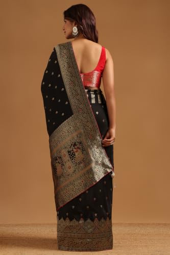 Soch Womens Black Crepe Ethnic Motifs Zari Woven Saree