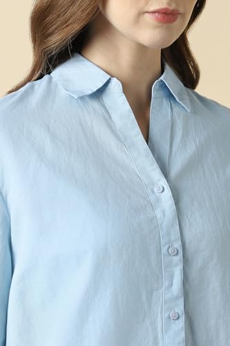 Women Light Blue Solid Long Sleeves Shirt