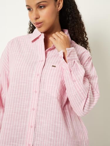Max Women Striped Oversized Shirt (Pink_XL)