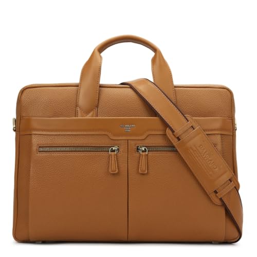 Da Milano Leather Laptop Bag for Men & Women | Laptop Messenger Bag | Ideal for Office Purpose | Fits Upto 15" Laptop - Caramel Brown