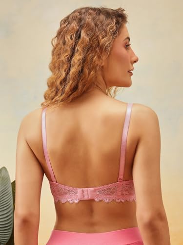 Clovia Women's Padded Non-Wired Full Coverage Floral Print Multiway T-Shirt Bra (BR1806H22_Pink_32B)