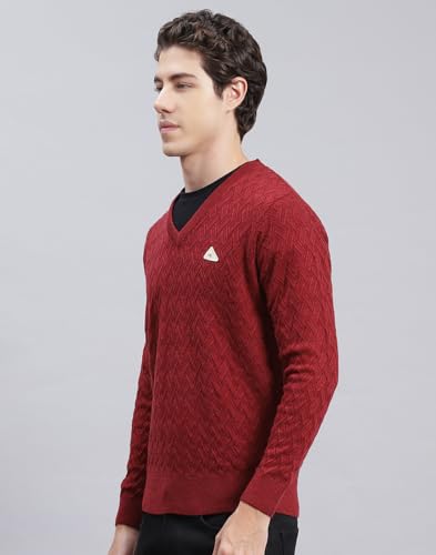 Monte Carlo Plum Self Design V Neck Pullover | Warm Woolen Pullover for Men | Soft Comfortable Knitted Winter Wear Sweater for Men's