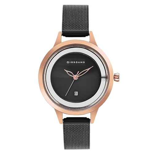 Giordano Analog Watch for Women with See Through Elegant Dial with Stainless Steel Strap|Round Shape Fashion Wrist Watch for Ladies|Girls to Compliment Your Look GD-60010