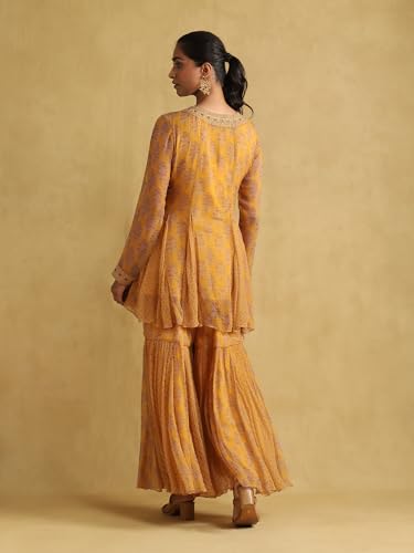 Ritu Kumar Yellow Embroidered Ensemble Kurta with Sharara