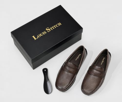 LOUIS STITCH Men’s Brunette Brown Formal Slip-On Loafer Shoes | Soft Touch & Lightweight | LSVSFL-01 |UK-10