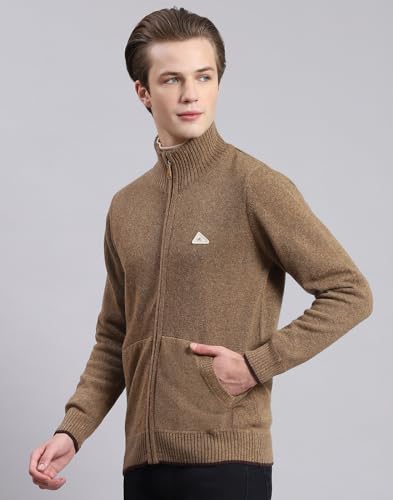 Monte Carlo Mens Woolen Blend Solid Sweater (1230124Zp-1653-46, Mid Browm, 3XL)