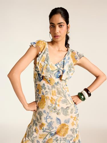 Label RITU KUMAR Black Avedian Sleeveless Printed Long Dress