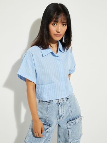 Max URB_N Women Checked Crop Shirt (Blue_M)