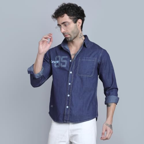 D Finish Men's Denim Casual Shirt | Full Sleeve | Regular Fit | Stylish Denim Shirt for Men (DF-0252A-XL)