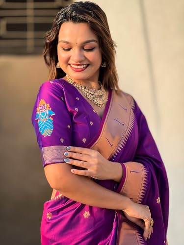 Panzora Women's Purple Paithani Silk Saree With Unstitched Blouse Piece