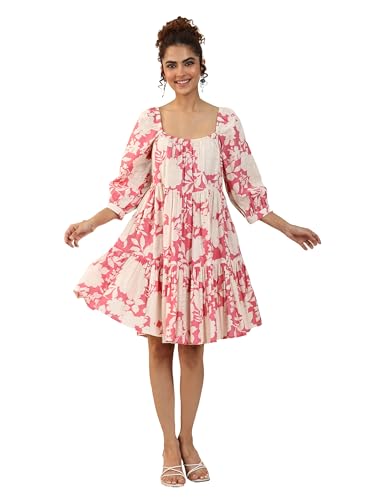 Libas Womens Printed Cotton A-Line Dress for Women Coral