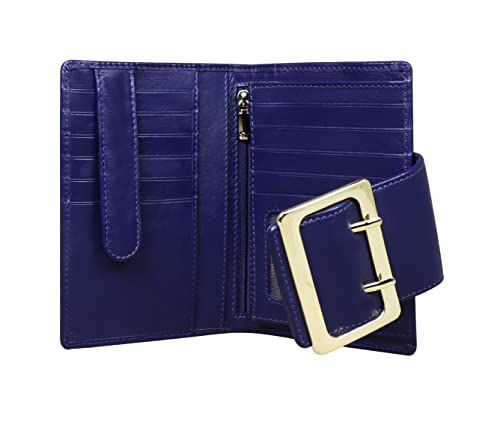 Calfnero Women's Genuine Leather Wallet-Long Purse Wallet with Multiple Card Slots, Zip Pocket and Note Compartments (Purple)