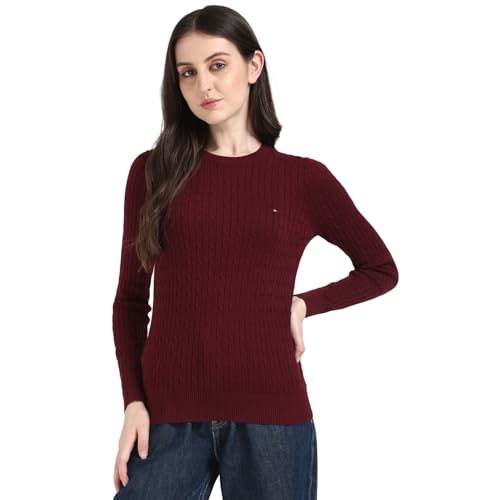 Tommy Hilfiger Women's Cotton Round Neck Sweater (S25HWSW032 Red