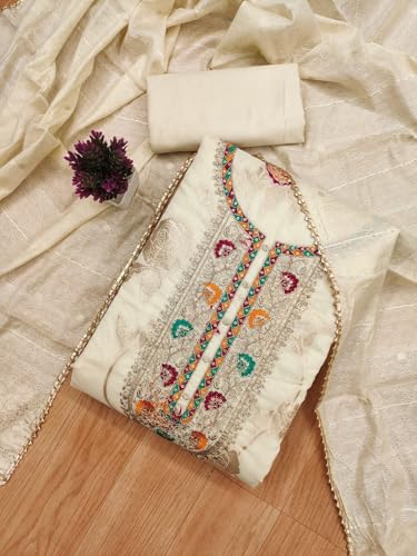 Leeli Peeri Designer Women's Chanderi Jacquard Embroidery Unstitched Salwar Suit Dress Material