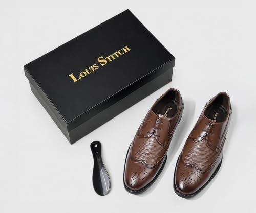 LOUIS STITCH Men’s Russet Tan Formal Lace-Up Brogue Shoes | Formal Lace-Up Shoes for Men | Business & Occasion Wear | LSVSBG-2-TN |UK-7