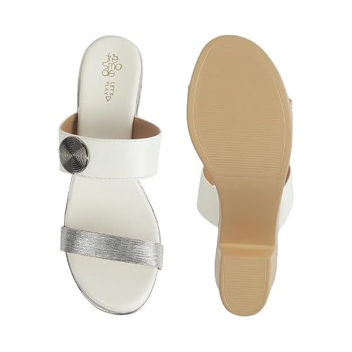 tresmode Tall Women's White Vegan Leather Block Heel Sandals in Size 6 UK / 39 EU