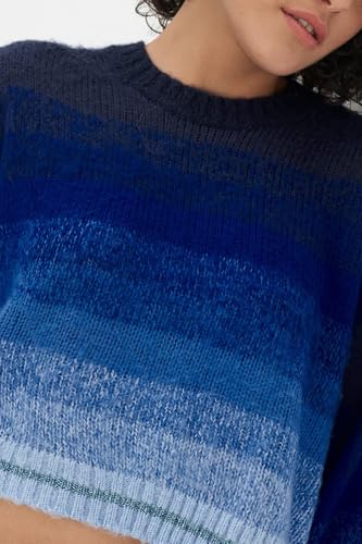 American Eagle Women Blue Boxy Striped Sweater