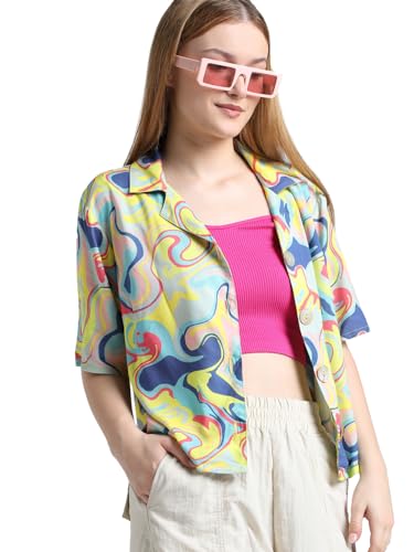 ONLY Women Printed Viscose Regular Fit Yellow Shirt