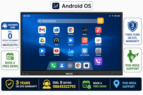 BIG VUE Pro 75 inch Android 16 Interactive Television | 4K UHD AI Enabled EDLA Flat Panel Digital Display Board | Ultra Octa-Core Processor | 8GB RAM + 128GB ROM | Zero Bonding for Teaching & Business