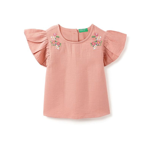 United Colors of Benetton Regular Fit Round Neck Embroidered Cheesecloth Top