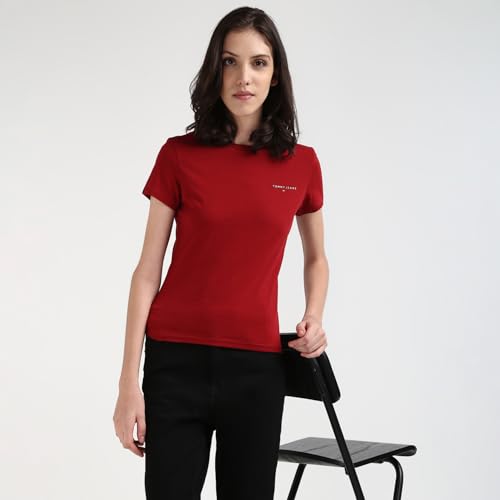 Tommy Hilfiger Red Cotton Solid Women Slim Fit T-Shirt