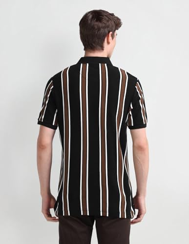 Arrow Sports Men's Black Striped Collared Neck Half Sleeve Casual Cotton Regular Fit T-Shirts (ASAITS3315_Black_3XL)