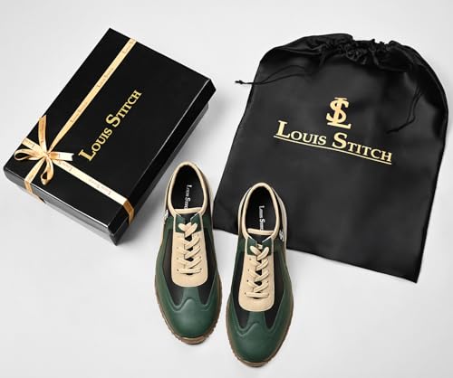 LOUIS STITCH Men’s Green and Black Casual Lightweight Lace-Up Sneakers for Men| Cushioned Comfort | Dual-Color TPR Sole | Lightweight & Comfortable Casual Lace-Up Shoes | LSP-SNK-AVI-017-GRJB | UK-6