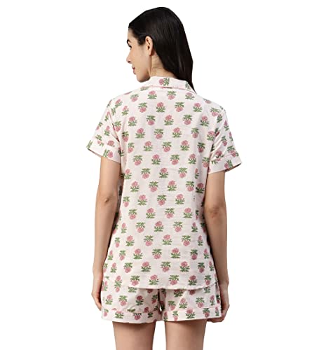 Divena Baby pink Cotton Floral Print Night Suit