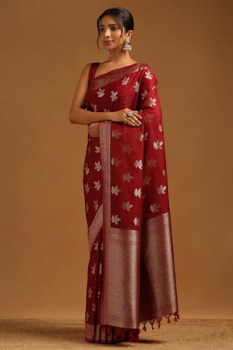 Soch Womens Maroon Viscose Silk Floral Zari Woven Saree