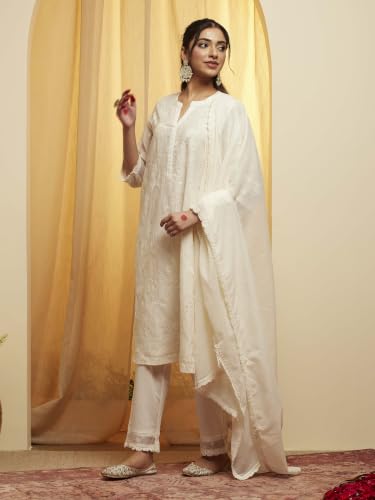 BIBA Cotton Silk Solid A-Line Festive Kurta With Palazzo And Dupatta