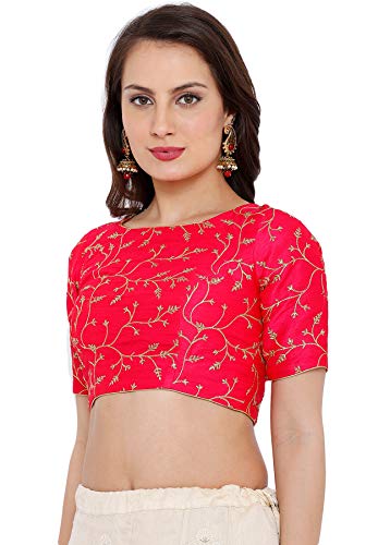 SALWAR STUDIO S Women's Rani Cotton Silk Embroidered Readymade Saree Blouse -SSB2445-RANI