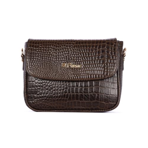 Firme Croco Women's Leather Sling Bag | Sling Bag for Women | Lightweight | Black (M Green)