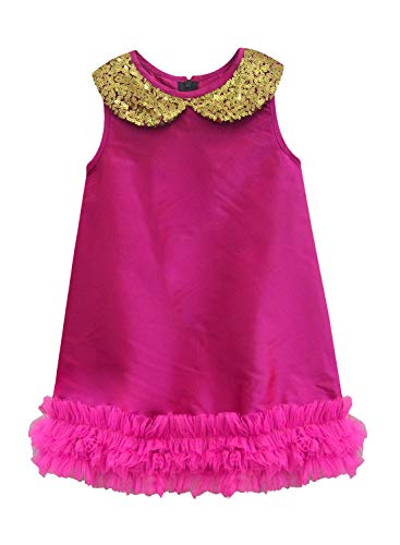 A.T.U.N Girl's Synthetic a-line Mini Dress (GDRS SAM FSG_Fuchsia-Gold_5-6 YR)
