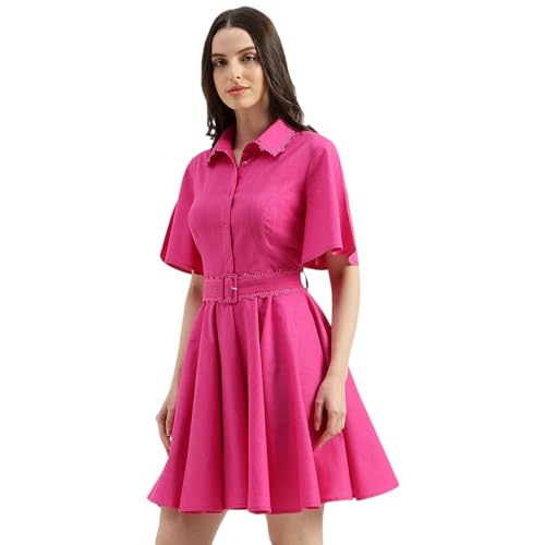 United Colors of Benetton Regular Fit Spread Collar Solid Lace Detail Shirt Dress (Size: 2XL) - 26P4WVNDR309IPF1 Pink