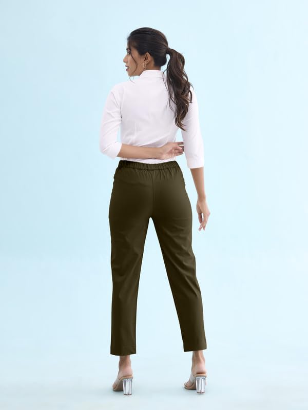 GO COLORS Women Dark Olive Chinos Trousers
